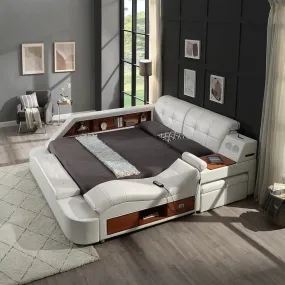 Modern Multi-functional Bed with Storage, Bluetooth Speakers, and Massage Chair