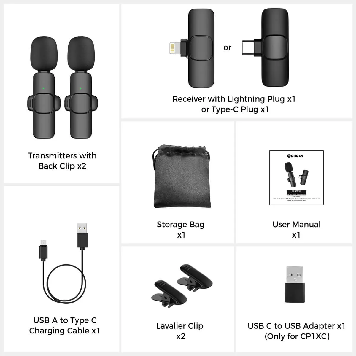 Moman CP1X Lavalier Microphone for Phone with Lightning or Type-C Plug