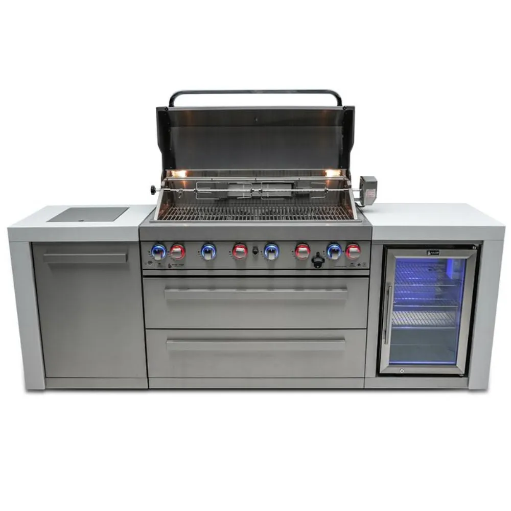 Mont Alpi MAi805-DFC 6-Burner Deluxe Island with Fridge Cabinet