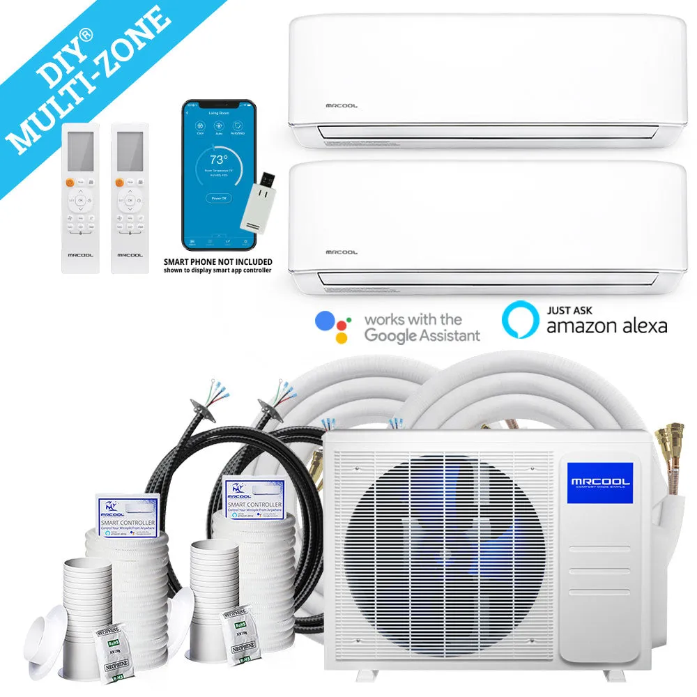 MRCOOL® DIY Mini Split 30,000 BTU 2 Zone Ductless Air Conditioner and Heat Pump with 12K   18K Air Handlers and Install Kit
