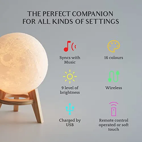 Mydethun Music Activated Moon Lamp with Remote Control - 16 Colour Lights, 4 Modes, Portable Strobe RGB Lamp for Home, Birthdays, Wedding, Bar, Christmas, New Year, Dance Parties