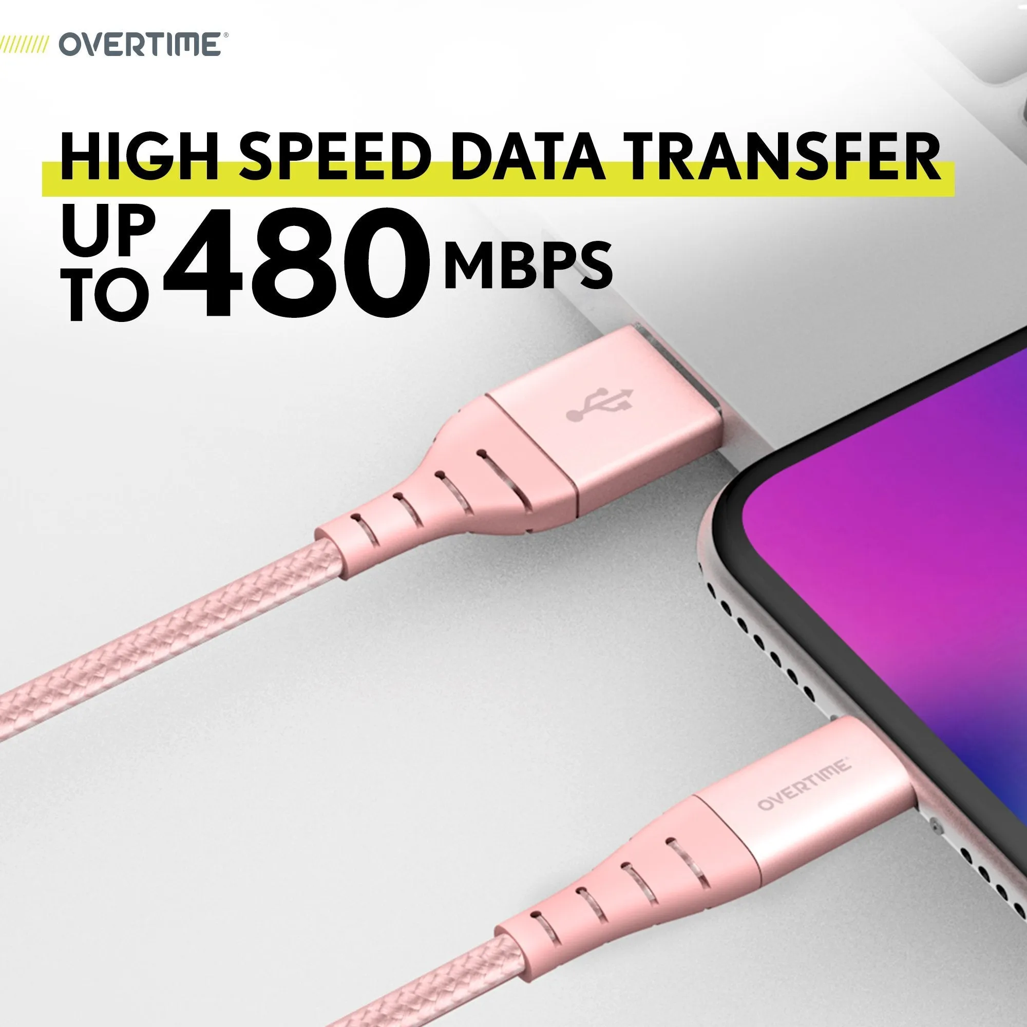 Overtime iPhone Charger Set, Apple MFi Certified Lightning Cable 10ft with Dual USB Wall Charger Adapter - Rose Gold