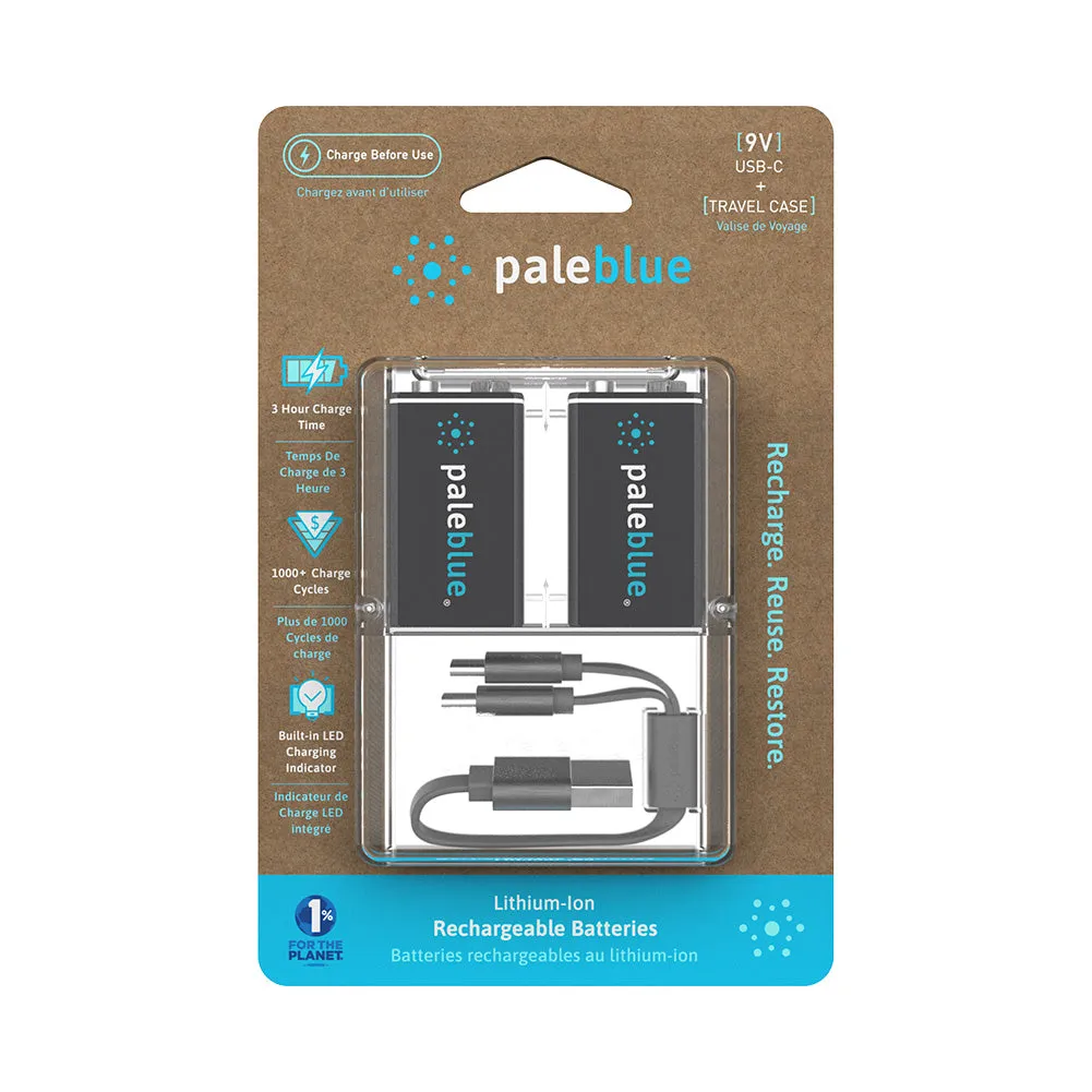 PaleBlue 9V Lithium Ion USB-C Rechargeable Batteries (2 Pack)