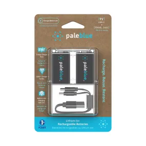 PaleBlue 9V Lithium Ion USB-C Rechargeable Batteries (2 Pack)