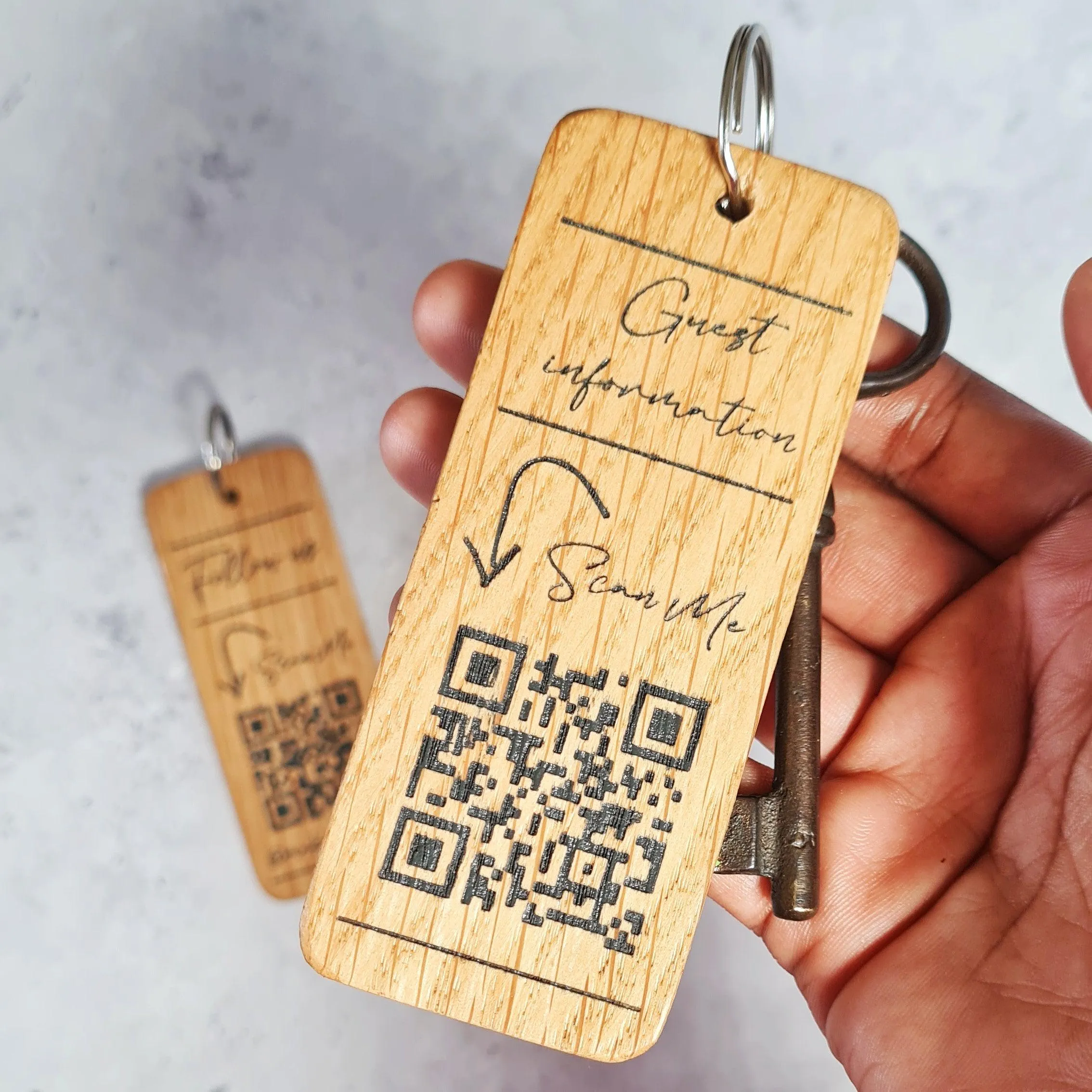 Personalised Social Media QR Code Keyring I Promotional Website Keyring I Wooden Business QR Code Keychain