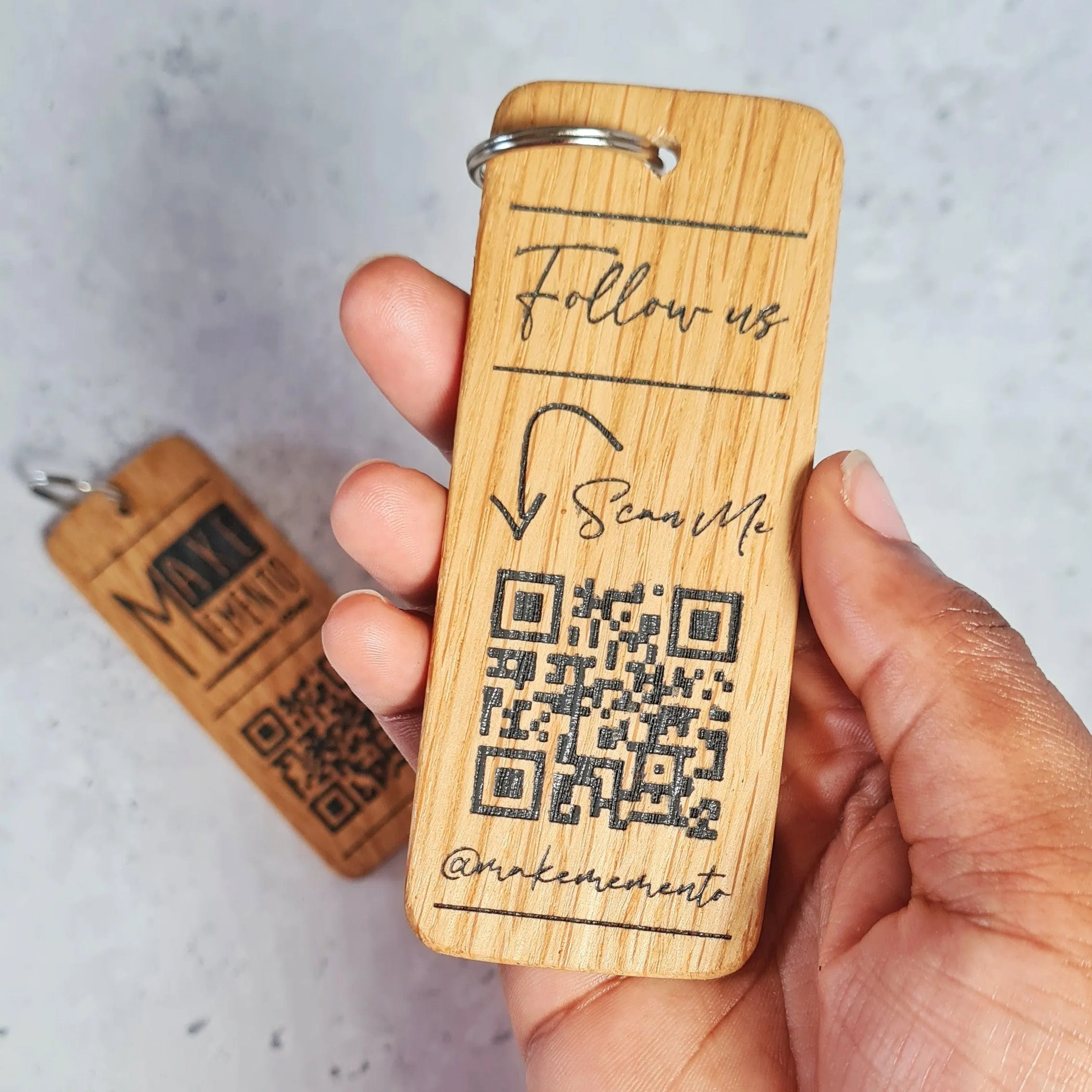 Personalised Social Media QR Code Keyring I Promotional Website Keyring I Wooden Business QR Code Keychain