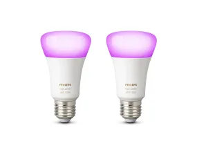 Philips Hue White and Colour Ambience Personal Wireless Lighting 2 x 9.5 W E27 Edison Screw LED Twin Pack Light Bulbs, Apple HomeKit Enabled, Works with Alexa