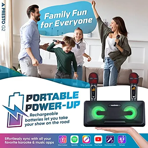 Portable Karaoke Machine for Kids with Bluetooth Speakers, 2 Wireless Microphones & PA System