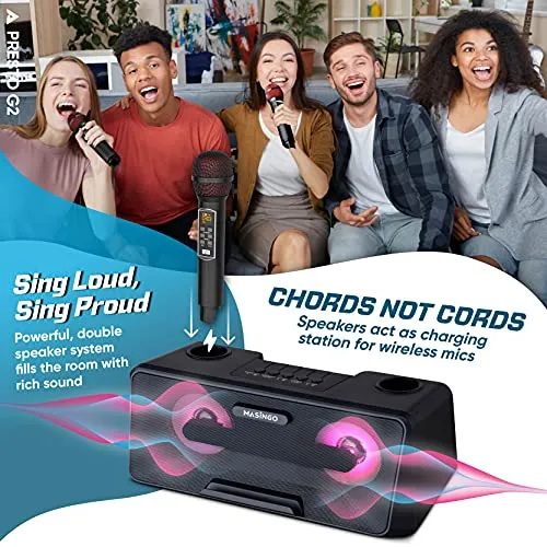 Portable Karaoke Machine for Kids with Bluetooth Speakers, 2 Wireless Microphones & PA System