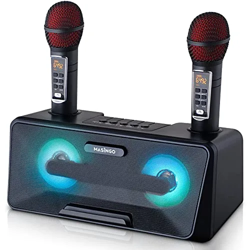 Portable Karaoke Machine for Kids with Bluetooth Speakers, 2 Wireless Microphones & PA System