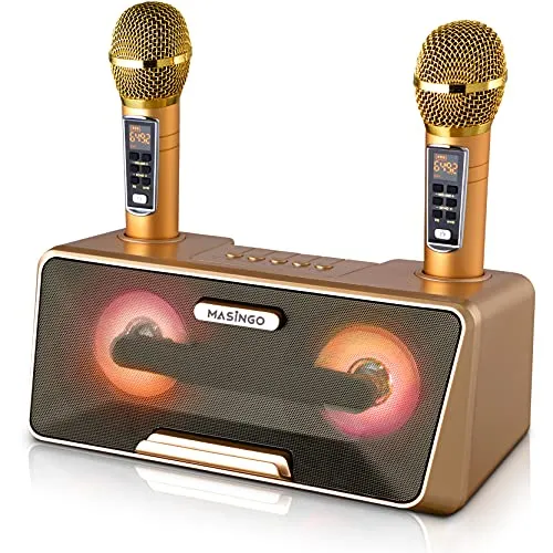 Portable Karaoke Machine for Kids with Bluetooth Speakers, 2 Wireless Microphones & PA System