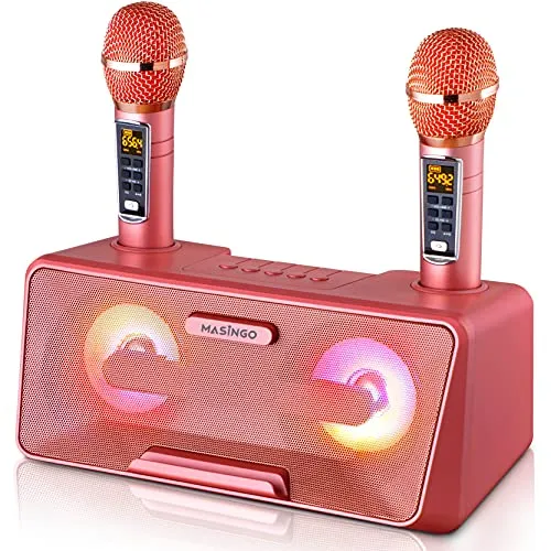 Portable Karaoke Machine for Kids with Bluetooth Speakers, 2 Wireless Microphones & PA System