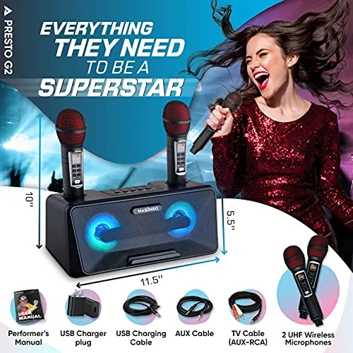 Portable Karaoke Machine for Kids with Bluetooth Speakers, 2 Wireless Microphones & PA System