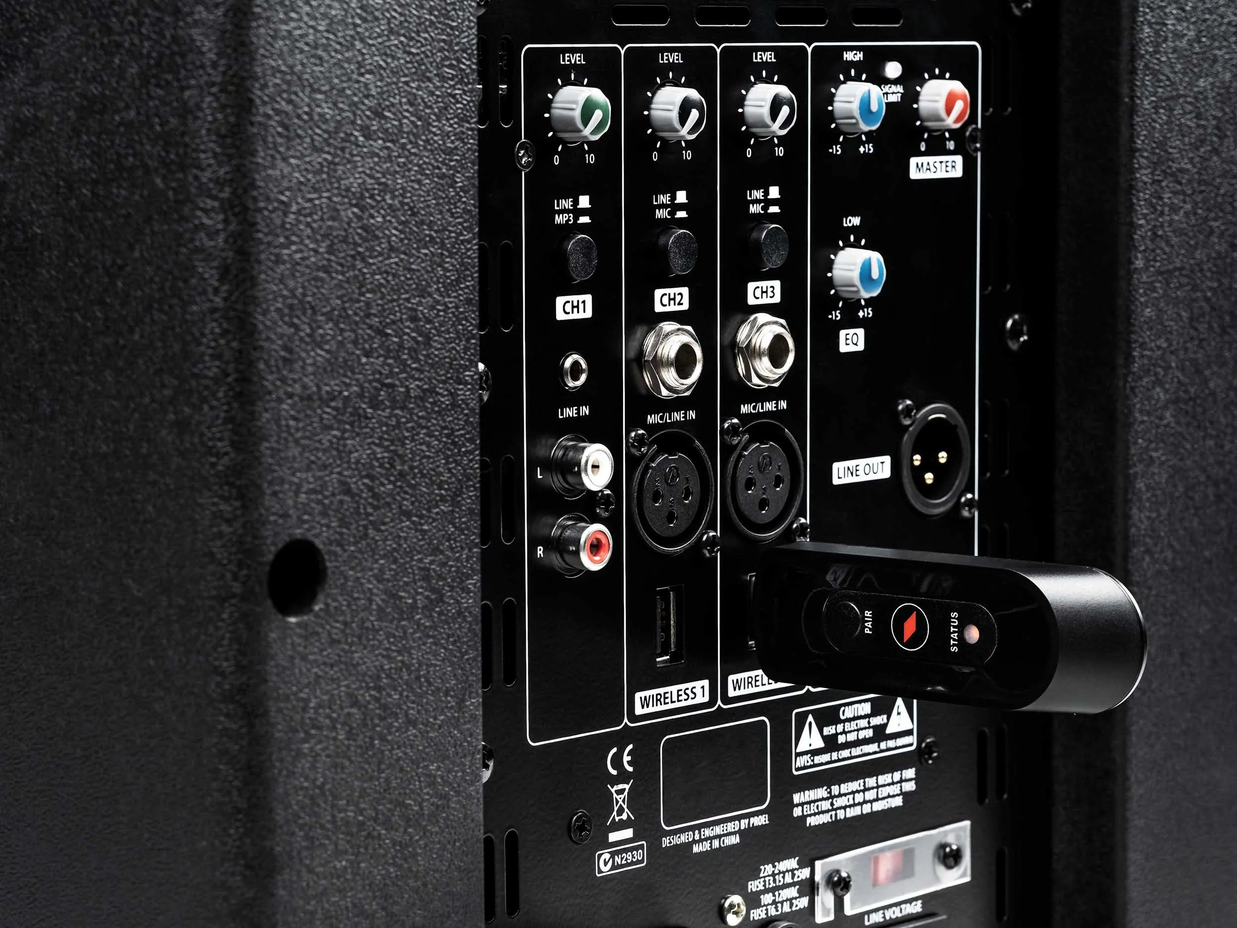Proel V12WAVE V-WAVE Series Bi-Amplified 2-Way 12" Loudspeaker Sound System with 3-Channel Mixer and Media Player