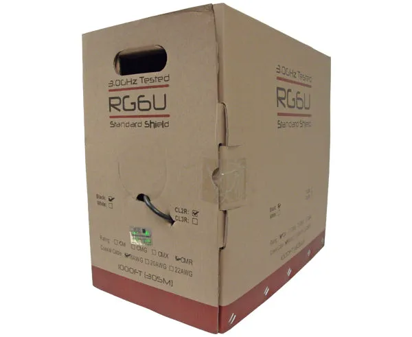 RG6 Coaxial Cable, Dual Shield CMR, 18 AWG CCS, AL Foil Bonded   60% AL Braid, Black or White, 1000ft and 500ft
