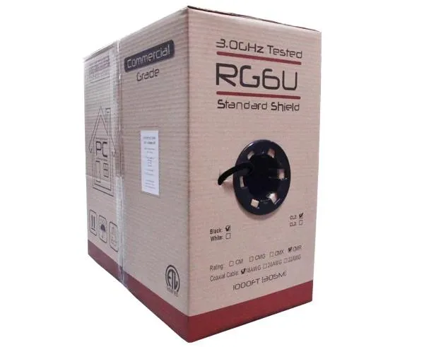 RG6 Coaxial Cable, Dual Shielded Riser CMR, 18 AWG BC, 100% Bonded AL Foil   60% AL Braid, Black or White, 1,000ft