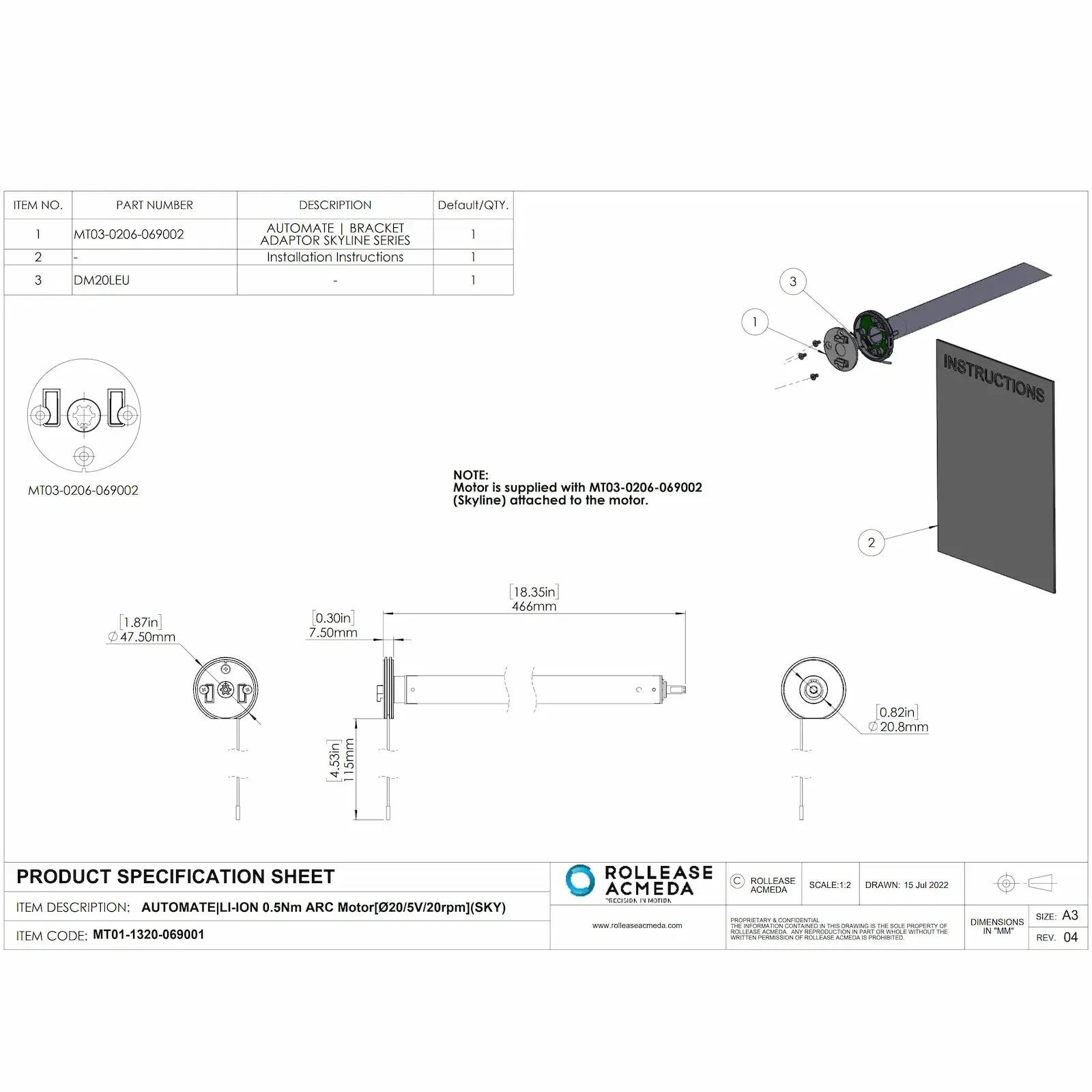Rollease Automate 5V Zero Li-Ion 0.5Nm Battery Motor