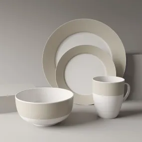 Safdie & Co. Dinnerware Set 16Piece Round Rim Taupe Band�, Service for 4