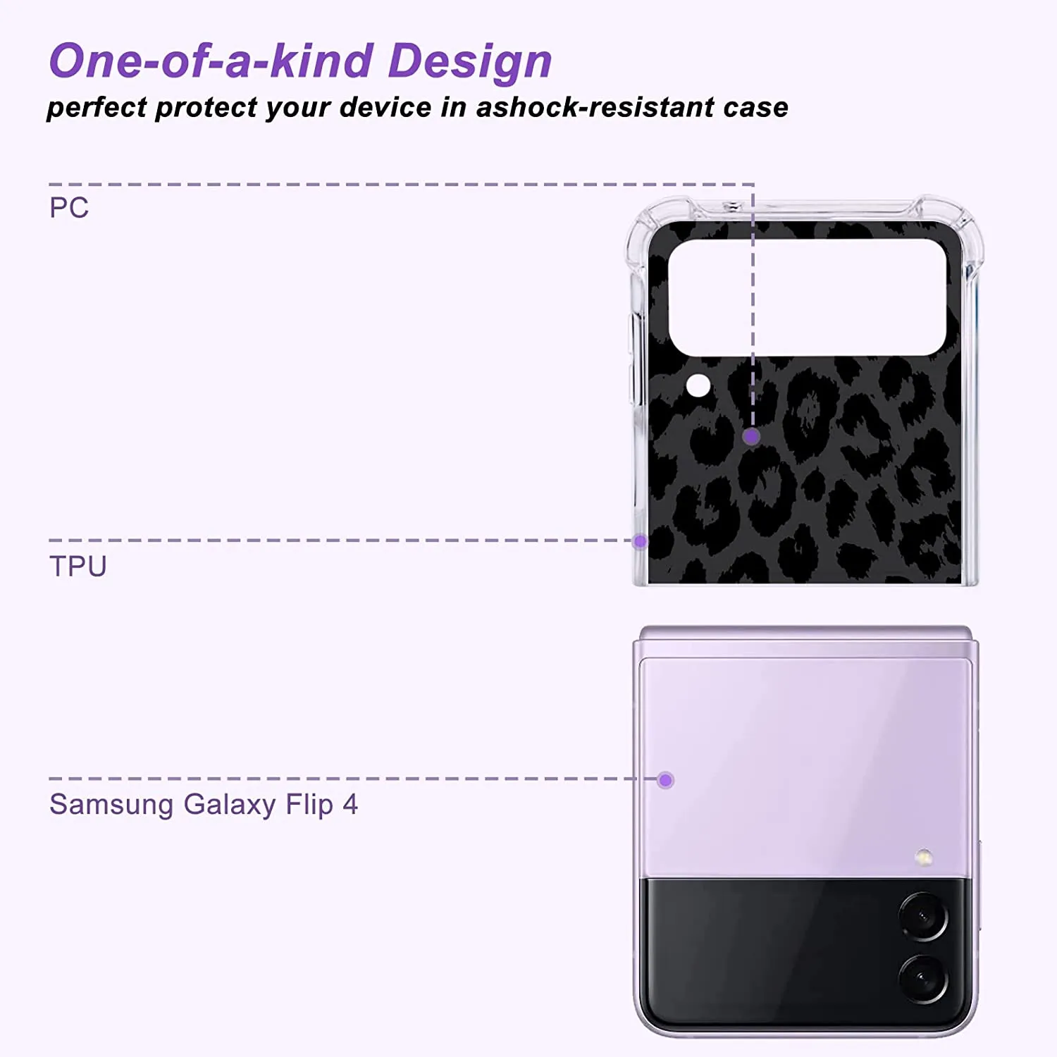 Samsung Galaxy Z Flip 4 Case, Black Leopard Clear Protective Case