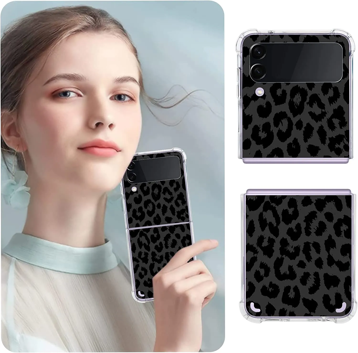 Samsung Galaxy Z Flip 4 Case, Black Leopard Clear Protective Case