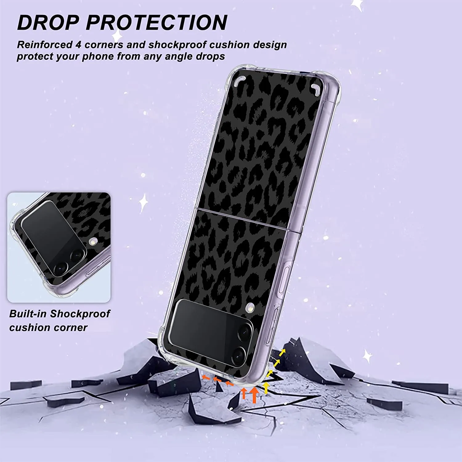 Samsung Galaxy Z Flip 4 Case, Black Leopard Clear Protective Case