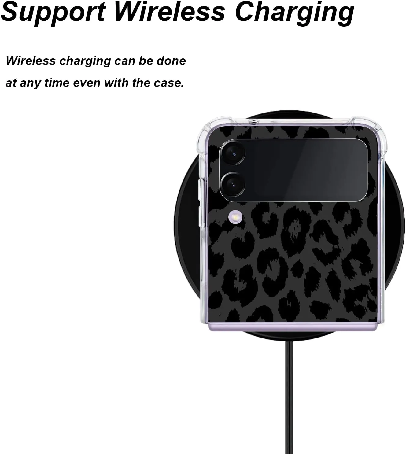 Samsung Galaxy Z Flip 4 Case, Black Leopard Clear Protective Case