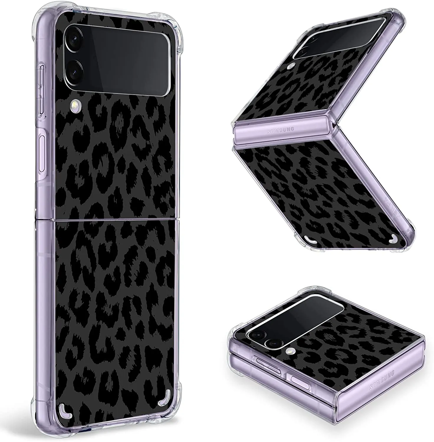 Samsung Galaxy Z Flip 4 Case, Black Leopard Clear Protective Case