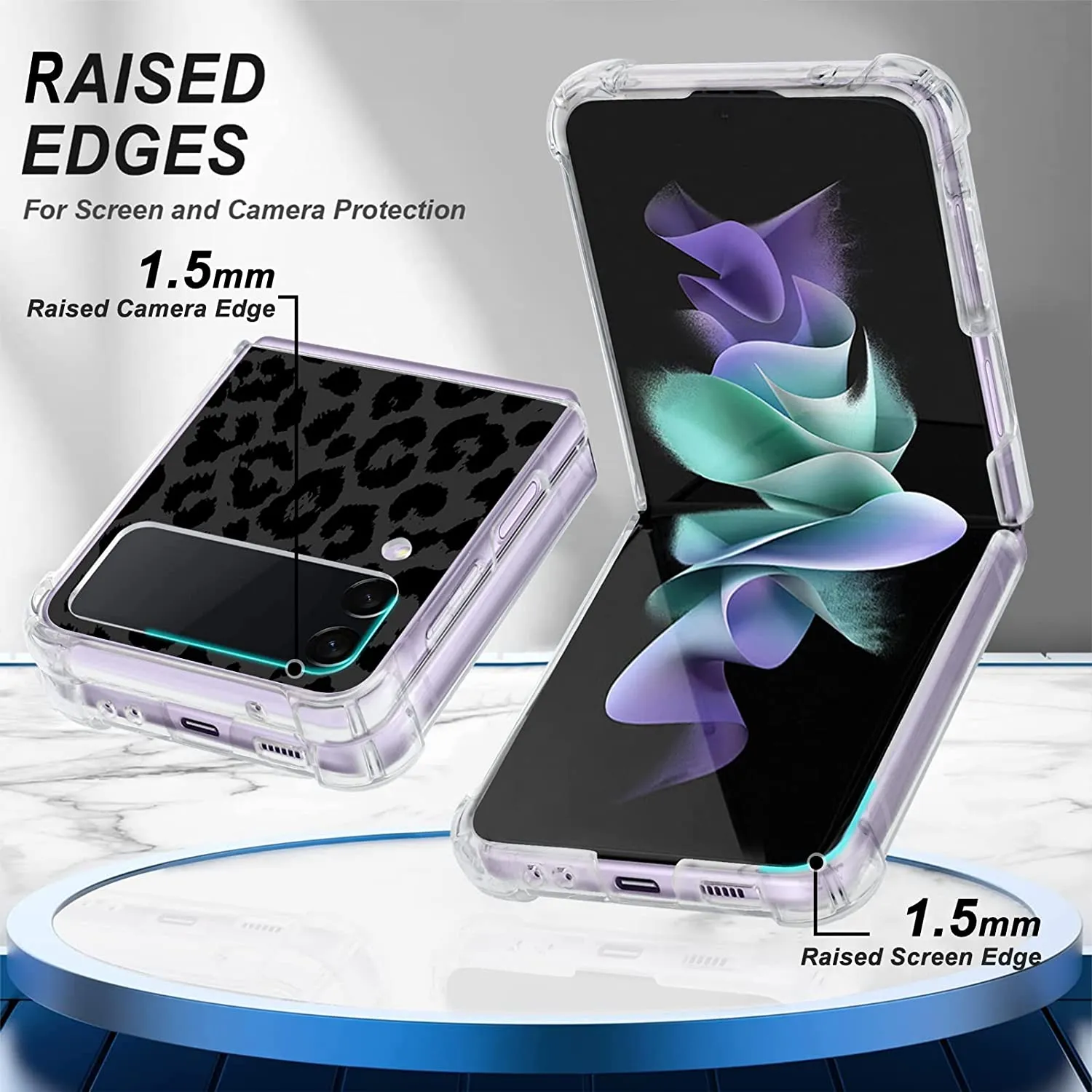 Samsung Galaxy Z Flip 4 Case, Black Leopard Clear Protective Case