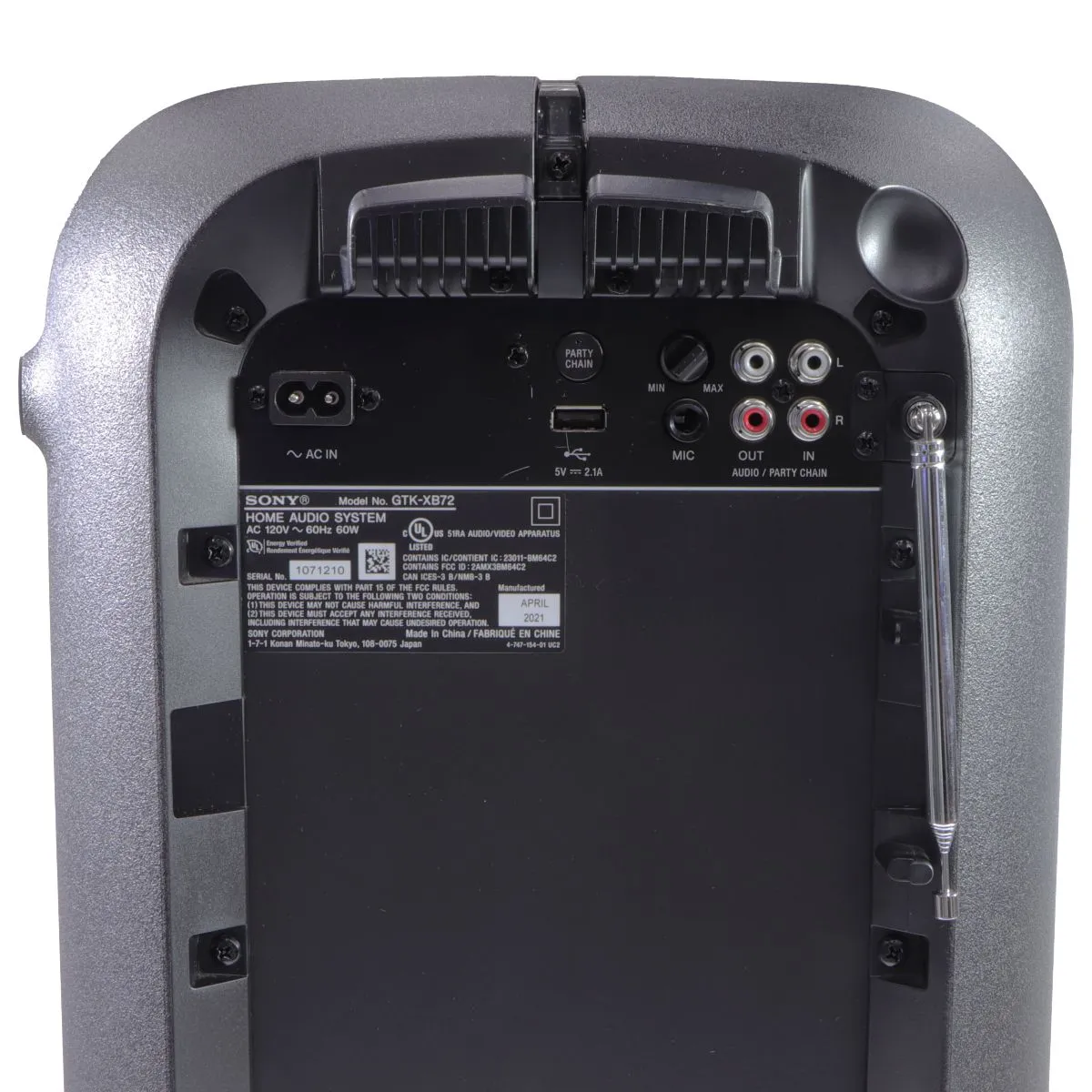 Sony XB72 High Power Home Audio System with Bluetooth Technology (GTK-XB72)