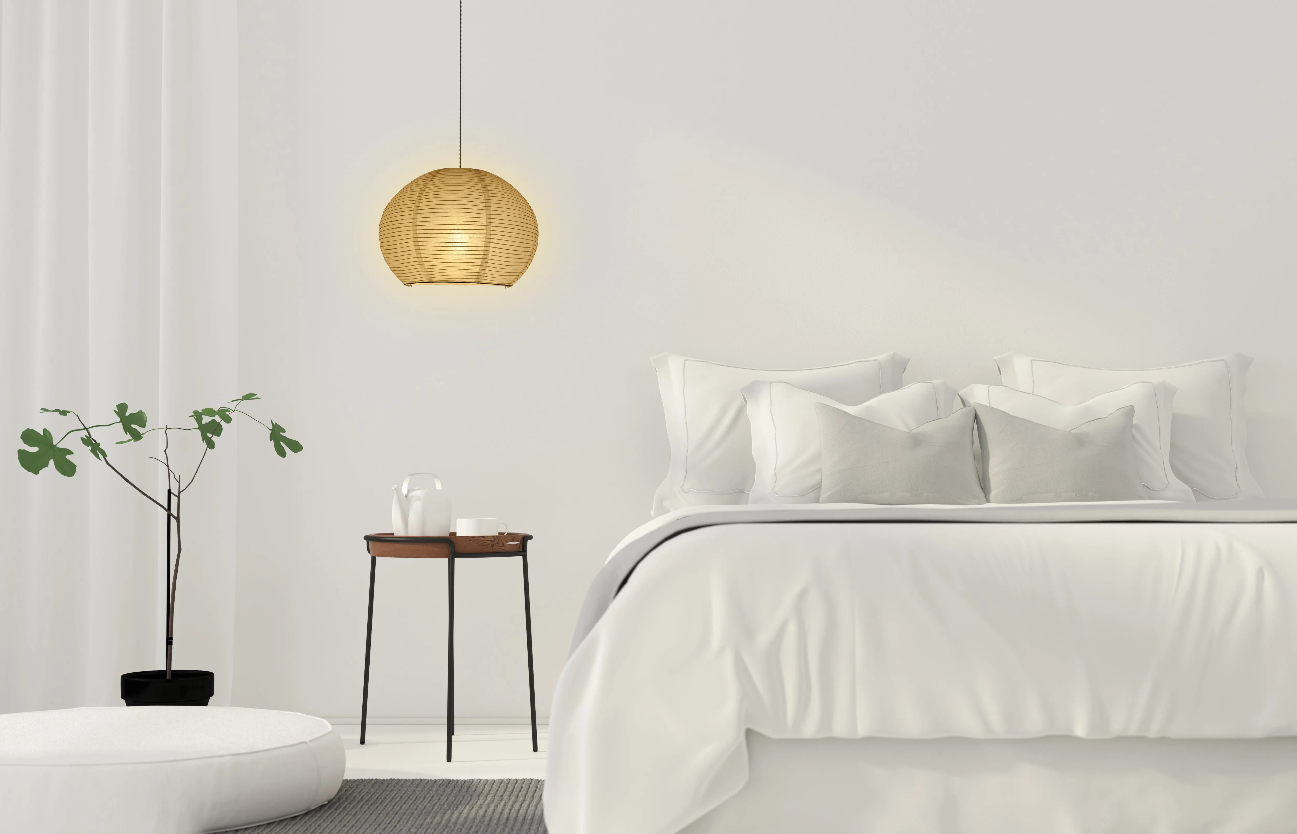 Spherical Dome Shaped Premium Fine Line Paper Lantern Lampshade, White (16"W x 12"H)