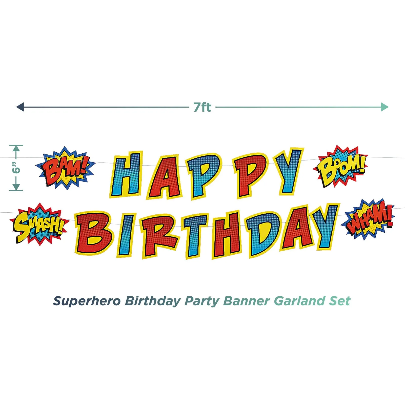 Superhero Party Supplies - Hero Banner Garland with Red, Yellow, and Blue Crepe Streamer Decorations