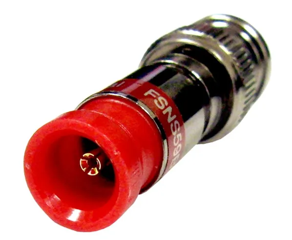 This BNC Snap N Seal RG59 CATV Coax Cable Connector comes with a red ring and is available in a 25-piece bag