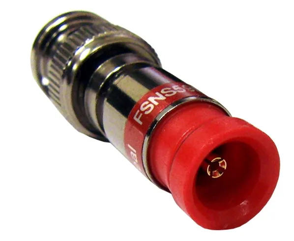This BNC Snap N Seal RG59 CATV Coax Cable Connector comes with a red ring and is available in a 25-piece bag