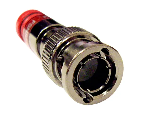 This BNC Snap N Seal RG59 CATV Coax Cable Connector comes with a red ring and is available in a 25-piece bag
