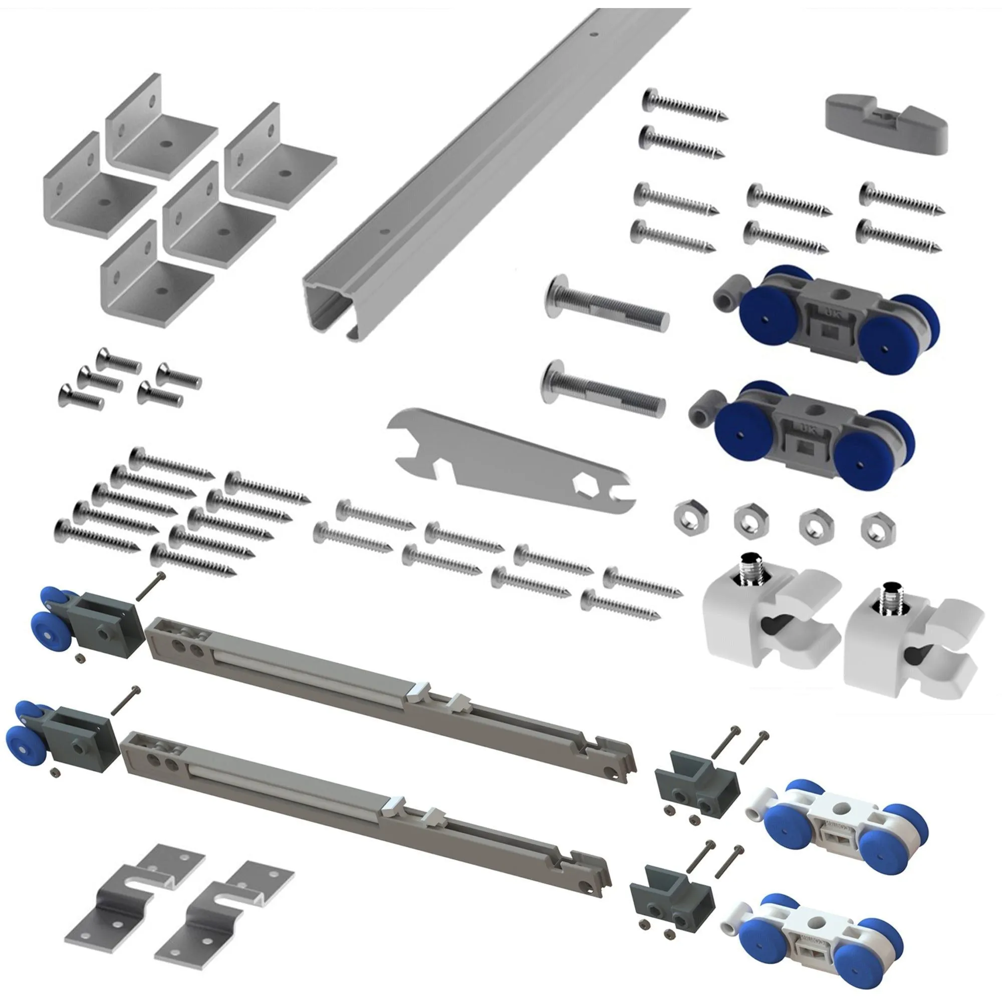 Top Hung Straight Sliding Single Door Kit - Max Weight 100kg - Max Door Width 1250mm - 2.4m Track - With Soft Close and Soft Open
