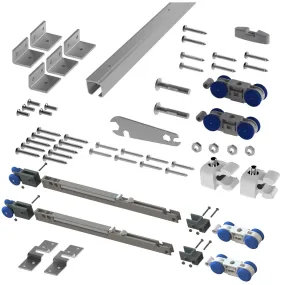 Top Hung Straight Sliding Single Door Kit - Max Weight 100kg - Max Door Width 1250mm - 2.4m Track - With Soft Close and Soft Open