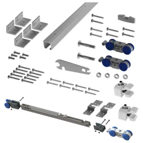 Top Hung Straight Sliding Single Door Kit - Max Weight 100kg - Max Door Width 1250mm - 2.4m Track - With Soft Close