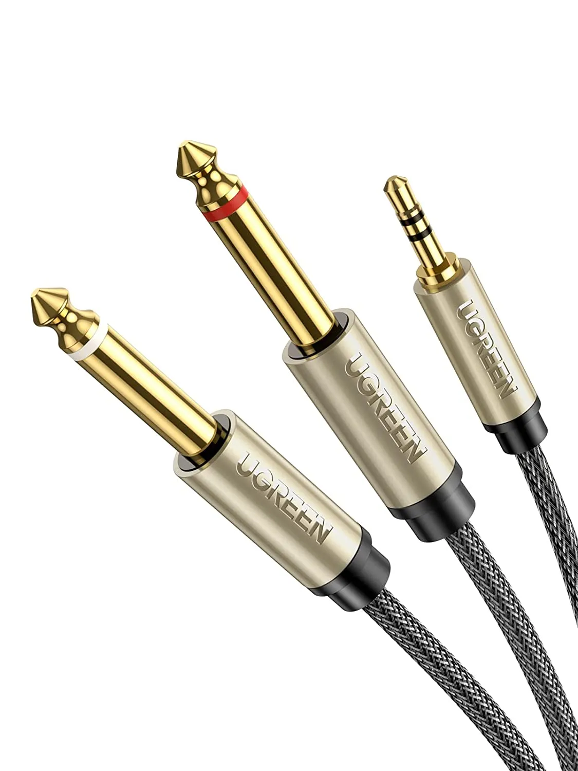 Ugreen Gold Plated 3.5mm 1/8 TRS to 6.35mm 1/4 TS Mono Y-Cable Splitter Cord for iPhone iPod Computer Sound Cards CD Players Multimedia Speakers and Home Stereo Systems 2m 6ft - 10615