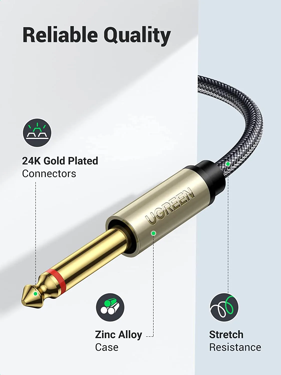 Ugreen Gold Plated 3.5mm 1/8 TRS to 6.35mm 1/4 TS Mono Y-Cable Splitter Cord for iPhone iPod Computer Sound Cards CD Players Multimedia Speakers and Home Stereo Systems 2m 6ft - 10615