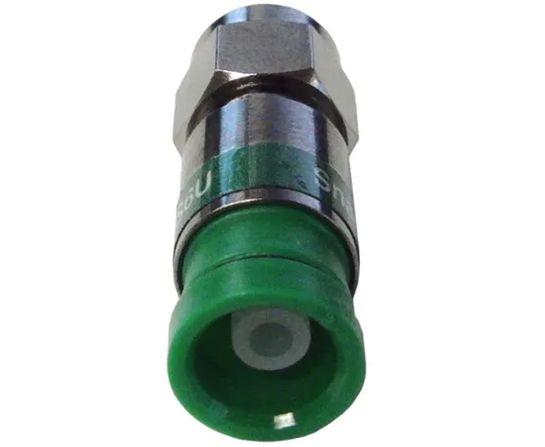 Universal F-Type RG6 Coax Cable Connector by Snap N Seal, available in Standard or Quad Shield variants, with a Green Ring. Comes in a 25-piece bag.