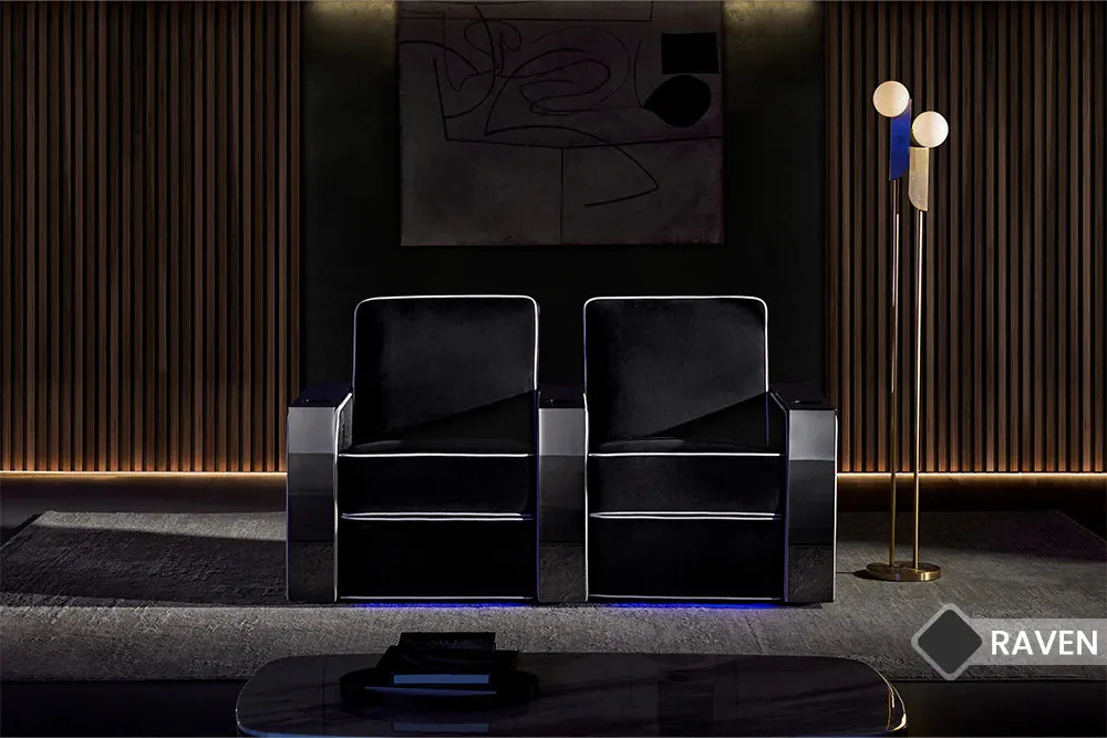Valencia Naples Elegance Home Theater Seating Row of 4 Loveseat Center, Raven