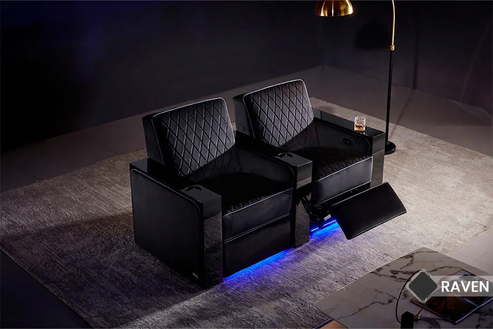 Valencia Naples Prestige Home Theater Seating Row of 4 Loveseat Center, Raven
