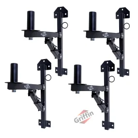 Wall Mount Brackets for PA Speakers (4 PACK) by GRIFFIN - Securing Locking Pin & 3-Level Tilt Adjustments - All-Steel DJ Studio Monitor Stands with 35mm Pole Holder for Pro-Audio