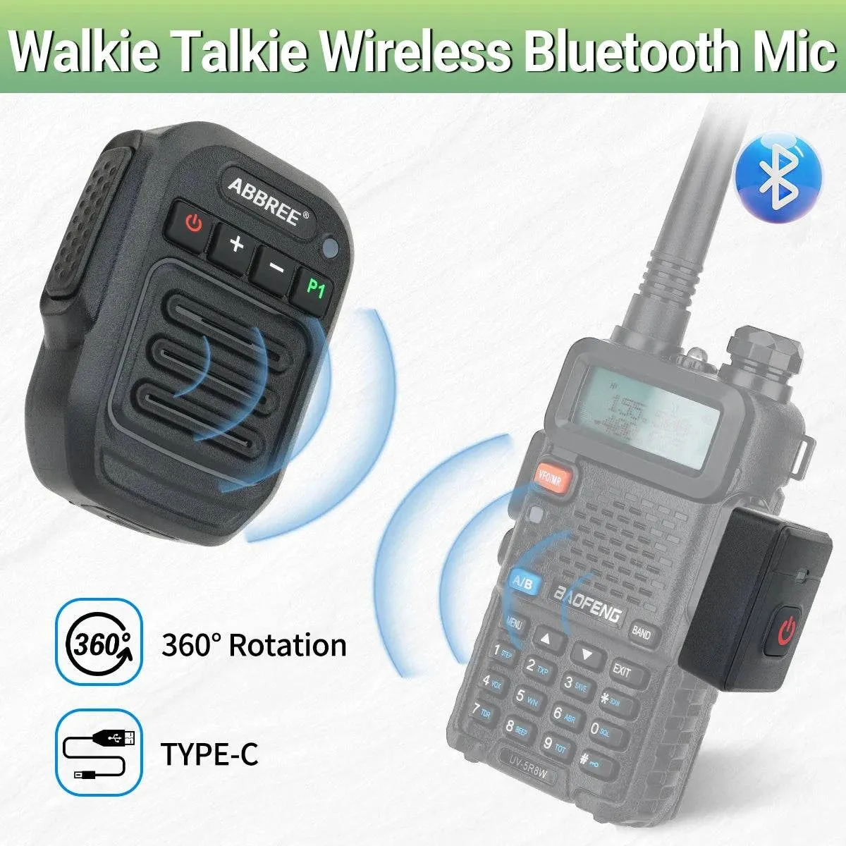 Wireless Bluetooth Microphone Handheld Speaker MIC Type-C for Baofeng UV-5R 888S 21 Pro Walkie Talkie Ham Radio Accessories