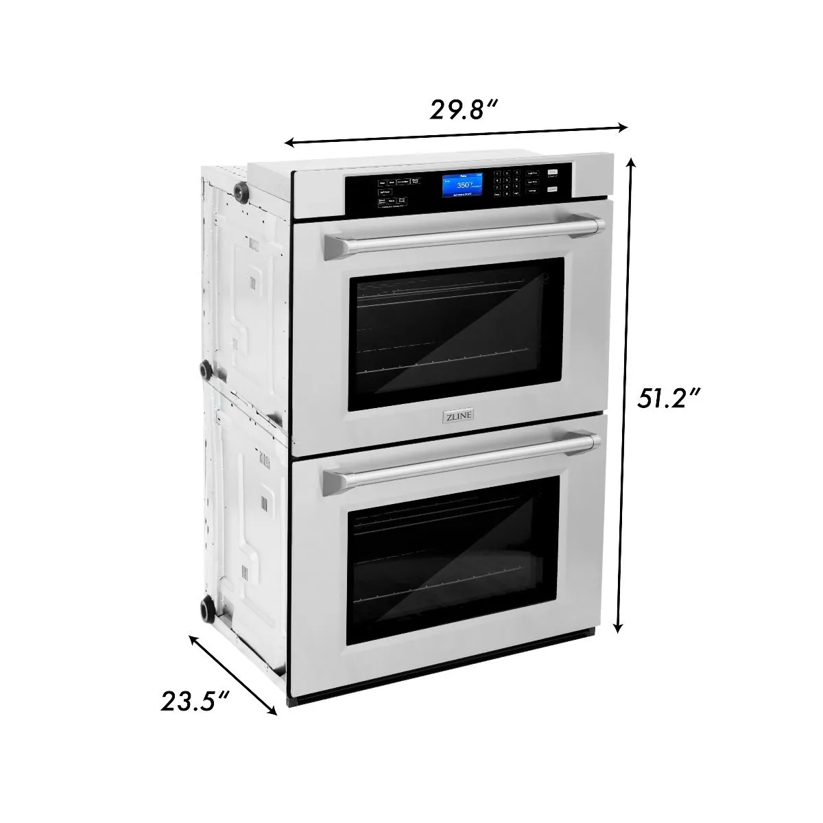 ZLINE 5-Piece Appliance Package - 30-Inch Rangetop, Refrigerator, 30-Inch Electric Double Wall Oven, 3-Rack Dishwasher, and Convertible Wall Mount Hood in Stainless Steel (5KPR-RTRH30-AWDDWV)