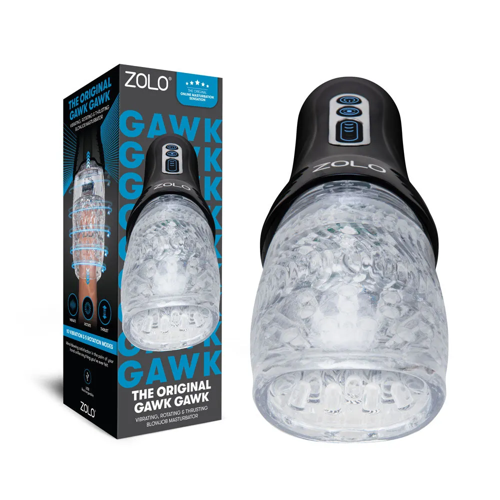 Zolo The Original Gawk Gawk - Clear USB Rechargeable Vibrating, Rotating & Thrusting Masturbator